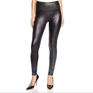 SPANX Faux Leather Black Metallic Leggings in Size Small